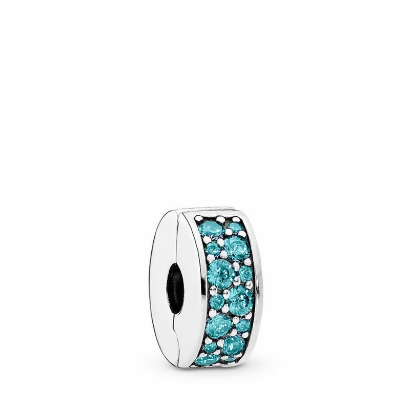 Pandora Shining Elegance Clip Charm Ireland - Sterling Silver/Silicone/Turquoise/Cubic Zirconia - 14